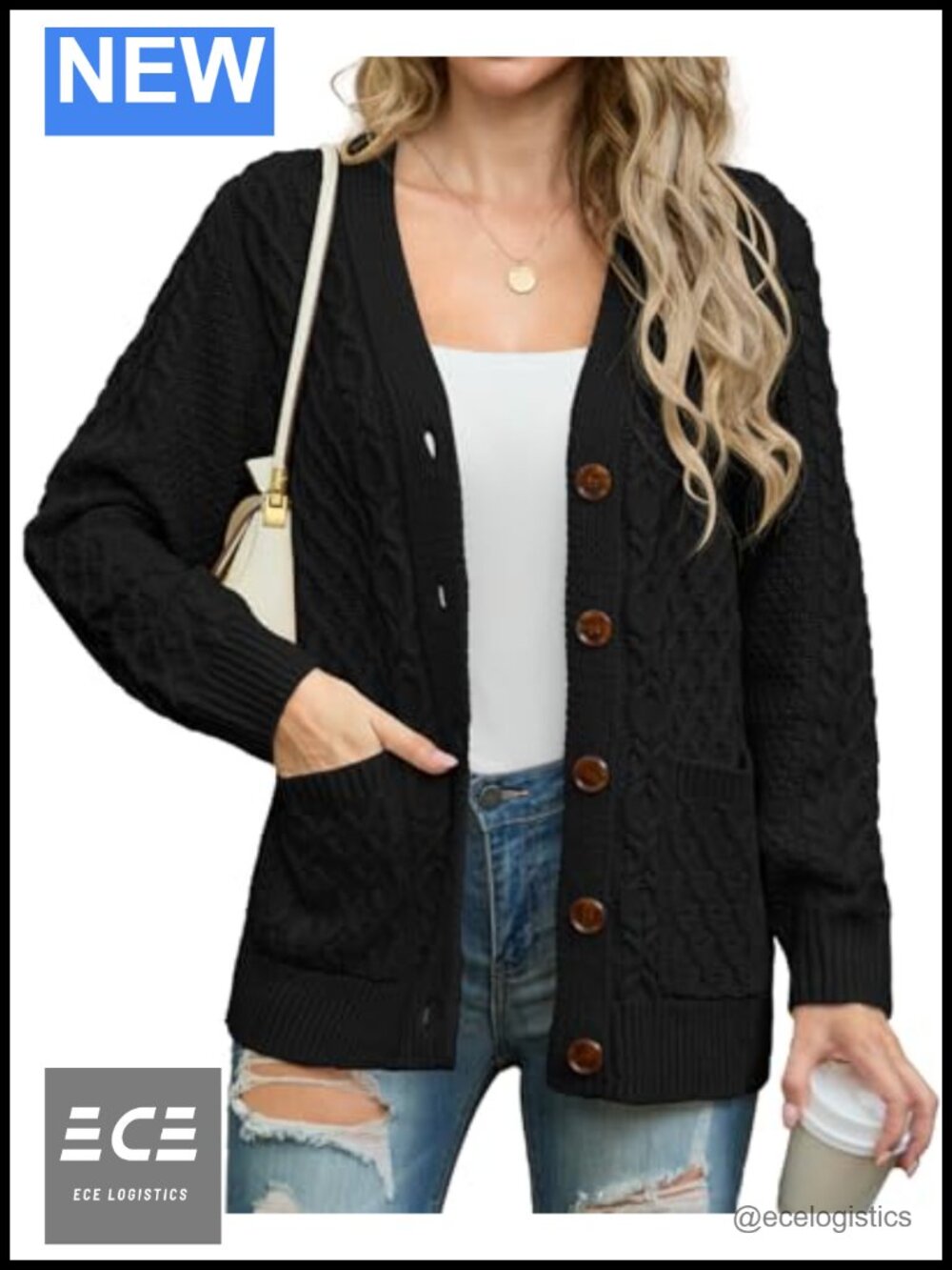 Cable Chunky Knit Cardigan Sweater with Pockets Button Down